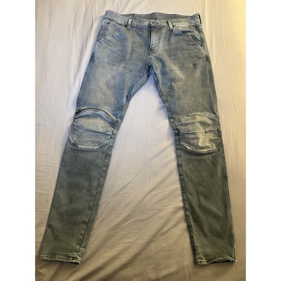 G Star Raw Jeans Men 36x34 Gray 3D Zip Knee Super Slim Moto Biker Faded 5620 - Picture 1 of 16
